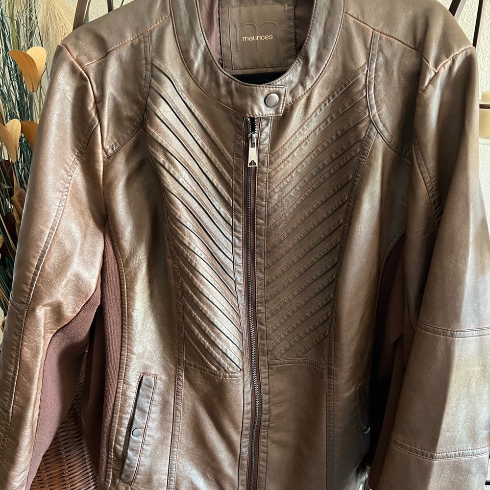Maurices Brown Faux Leather Motorcycle Jacket with Quilted Shoulders